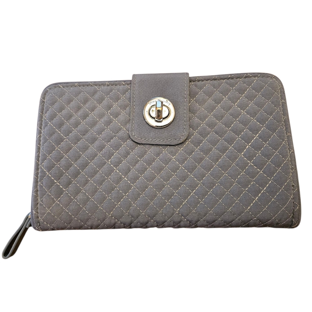 Vera Bradley Women's Microfiber Turnlock Wallet W/RFID Protection, Charcoal Blue